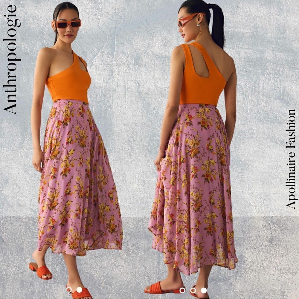 ANTHROPOLOGIE CIRCULAR MAXI SKIRT SIZE 4 NWT PURPLE MOTIF